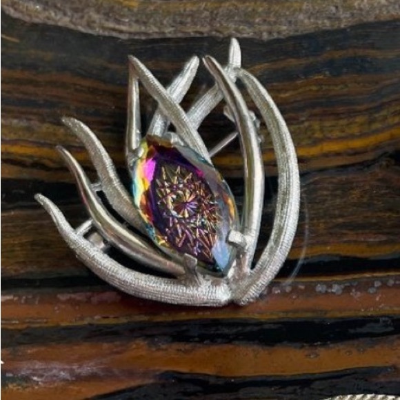 Vintage MCM Elizabeth Morrey Iridescent Art Glass Brooch - Picture 2 of 4